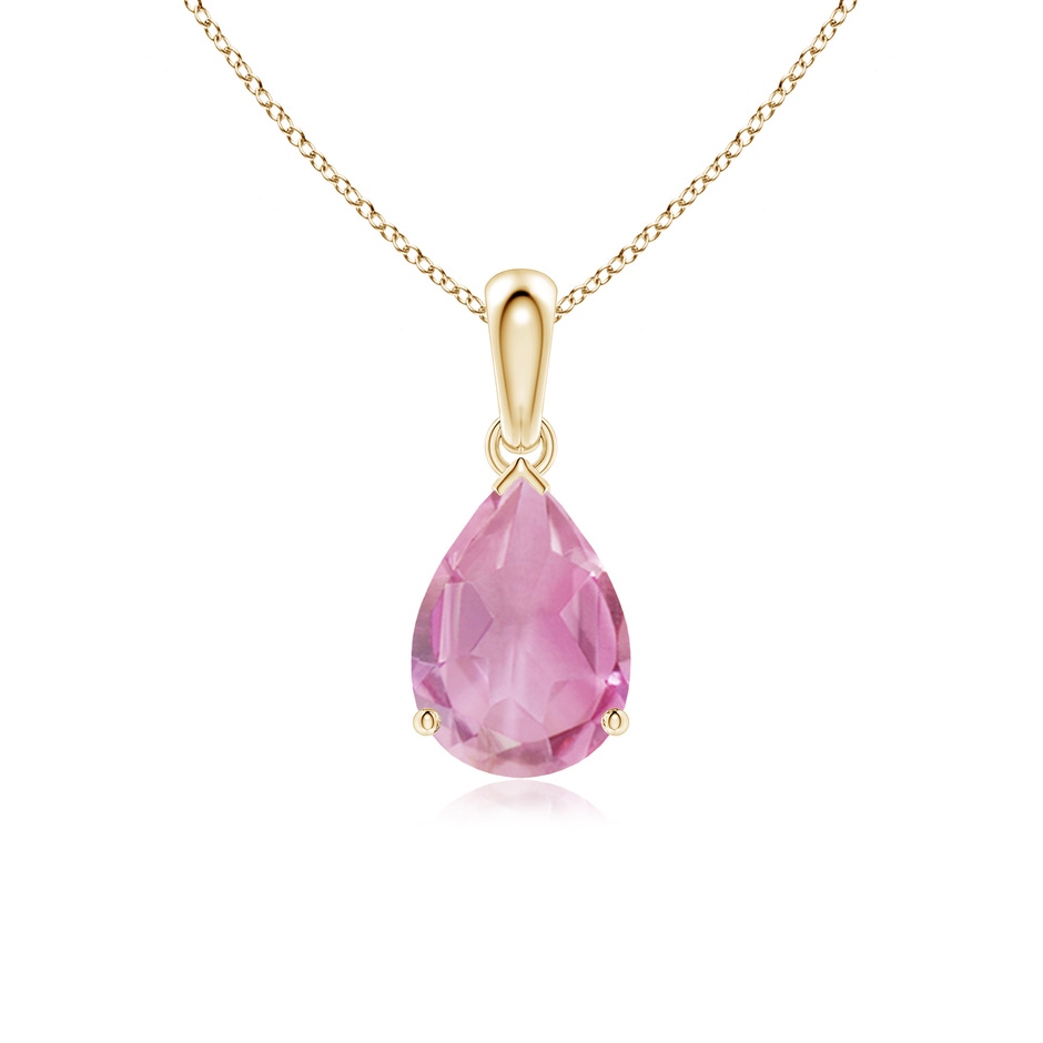 10x7mm A Prong-Set Pear Pink Tourmaline Solitaire Pendant in Yellow Gold 