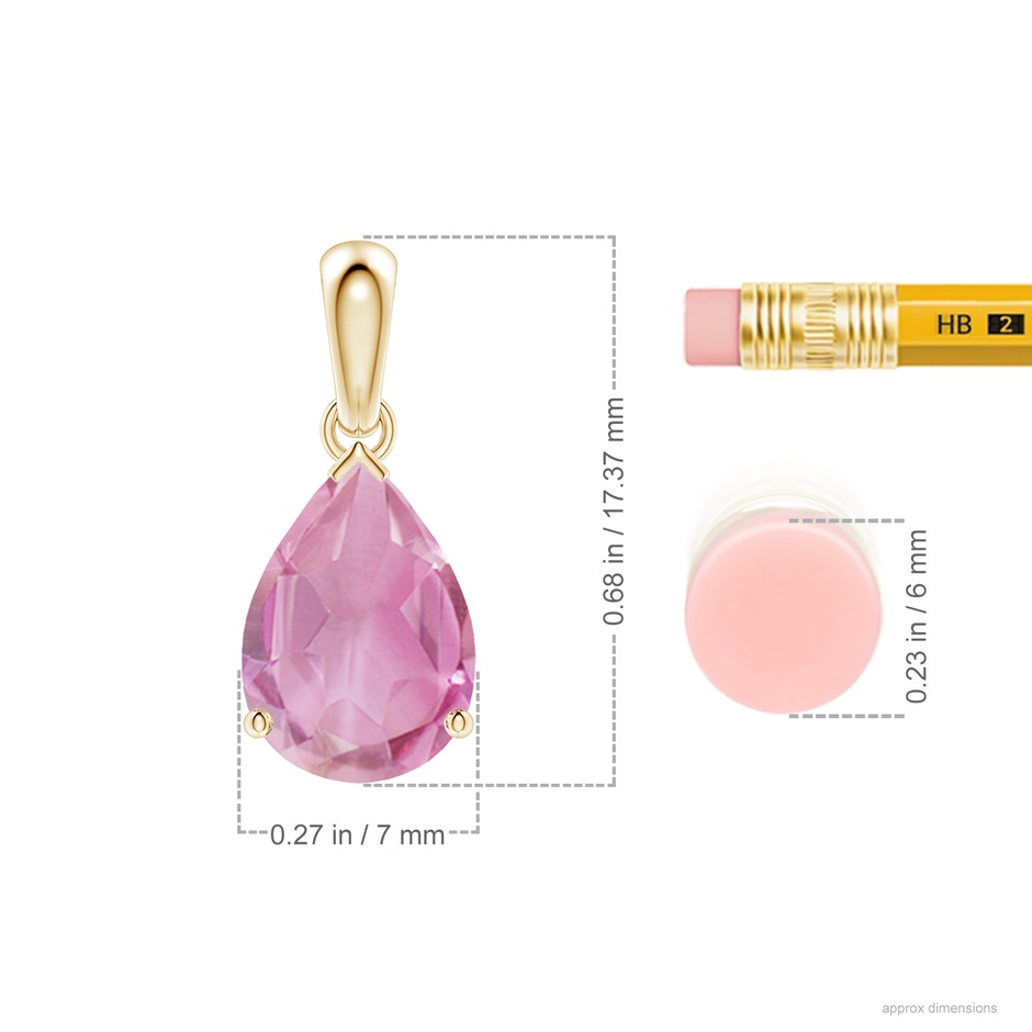 10x7mm A Prong-Set Pear Pink Tourmaline Solitaire Pendant in Yellow Gold ruler