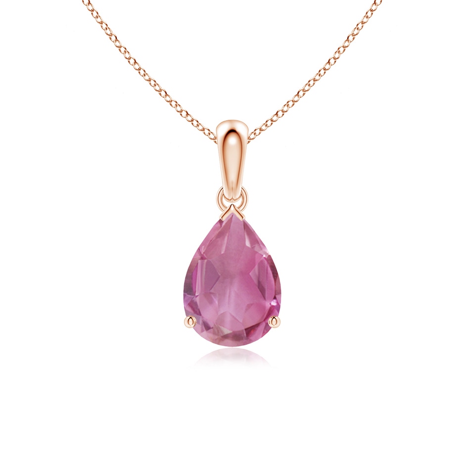 10x7mm AA Prong-Set Pear Pink Tourmaline Solitaire Pendant in 18K Rose Gold 