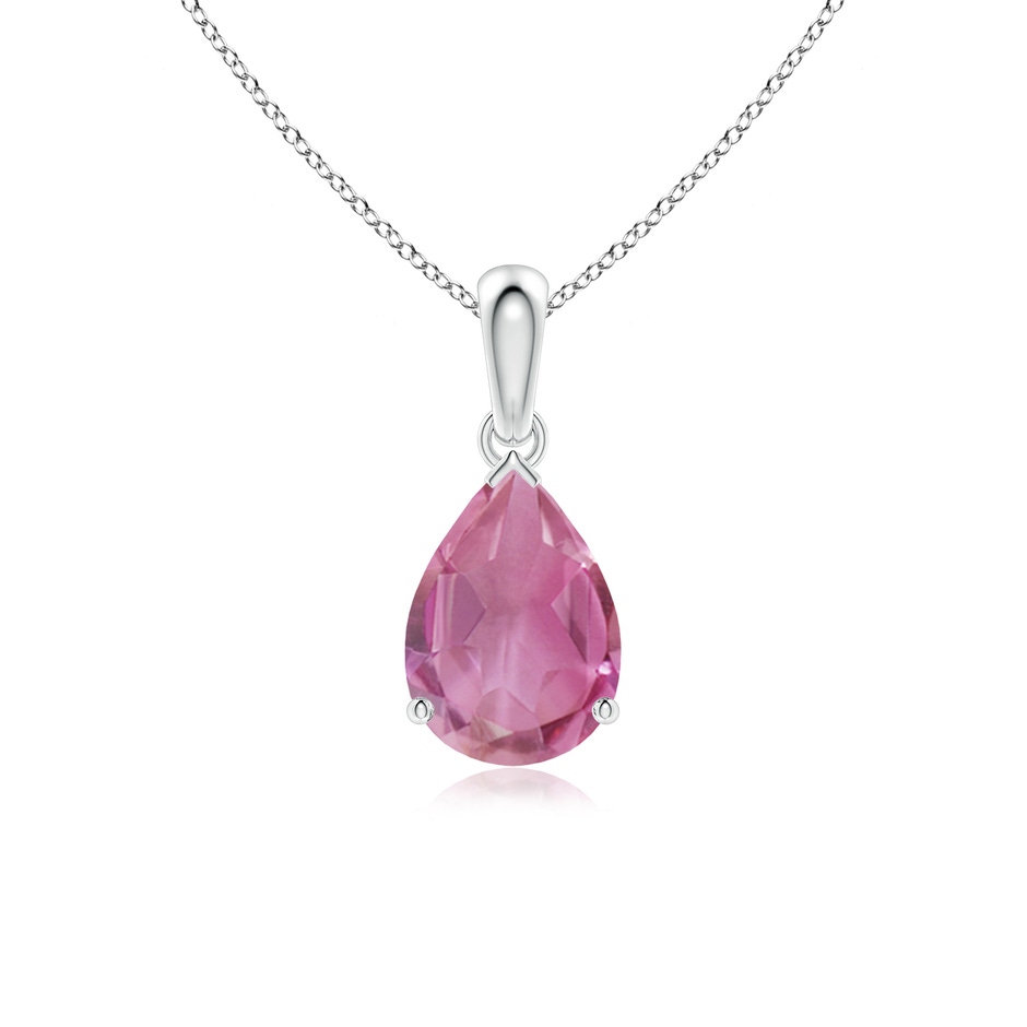 10x7mm AA Prong-Set Pear Pink Tourmaline Solitaire Pendant in 18K White Gold 