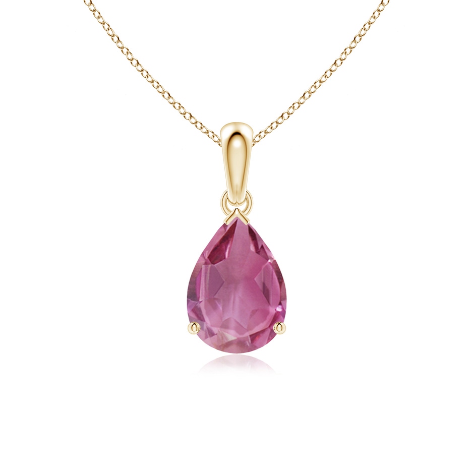 10x7mm AAA Prong-Set Pear Pink Tourmaline Solitaire Pendant in 18K Yellow Gold 