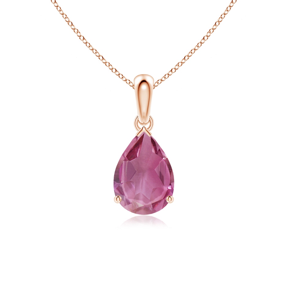 10x7mm AAA Prong-Set Pear Pink Tourmaline Solitaire Pendant in Rose Gold 