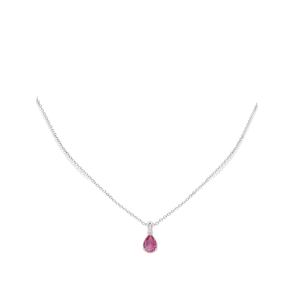 10x7mm AAA Prong-Set Pear Pink Tourmaline Solitaire Pendant in White Gold pen