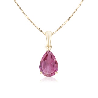 10x7mm AAA Pear-Shaped Pink Tourmaline Solitaire Pendant in Yellow Gold