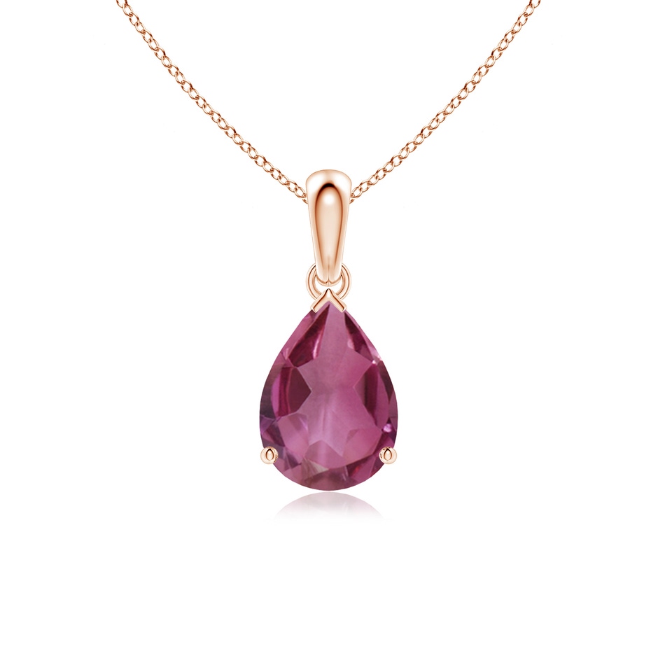 10x7mm AAAA Prong-Set Pear Pink Tourmaline Solitaire Pendant in 18K Rose Gold 