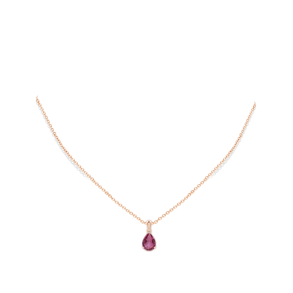 10x7mm AAAA Prong-Set Pear Pink Tourmaline Solitaire Pendant in 18K Rose Gold pen