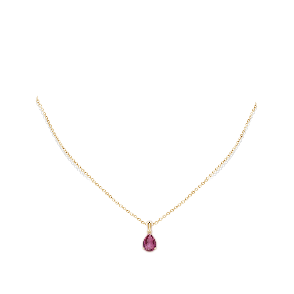 10x7mm AAAA Prong-Set Pear Pink Tourmaline Solitaire Pendant in 18K Yellow Gold pen
