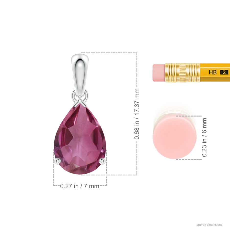 10x7mm AAAA Prong-Set Pear Pink Tourmaline Solitaire Pendant in P950 Platinum ruler