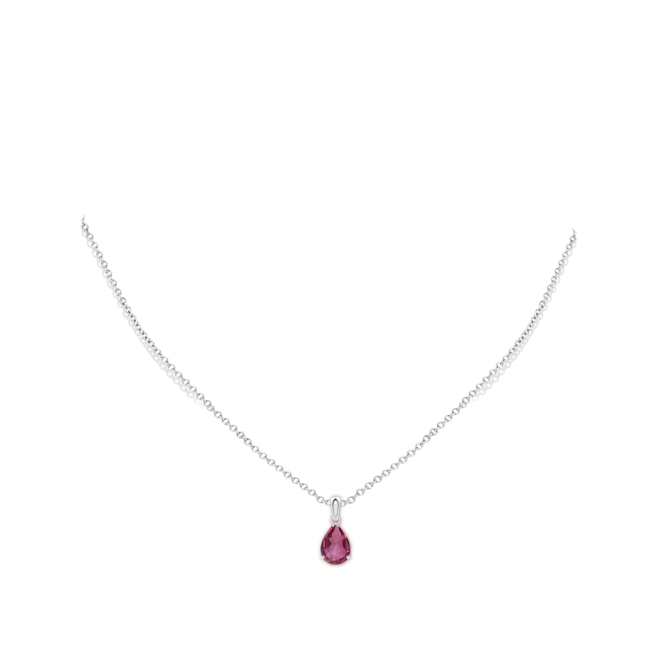 10x7mm AAAA Prong-Set Pear Pink Tourmaline Solitaire Pendant in P950 Platinum pen