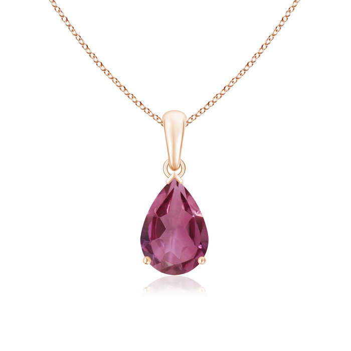 10x7mm AAAA Pear-Shaped Pink Tourmaline Solitaire Pendant in Rose Gold