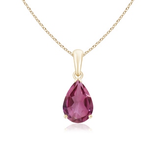 10x7mm AAAA Pear-Shaped Pink Tourmaline Solitaire Pendant in Yellow Gold
