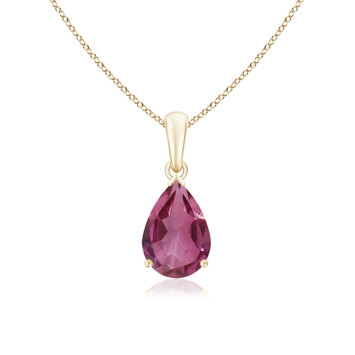 10x7mm AAAA Pear-Shaped Pink Tourmaline Solitaire Pendant in Yellow Gold 