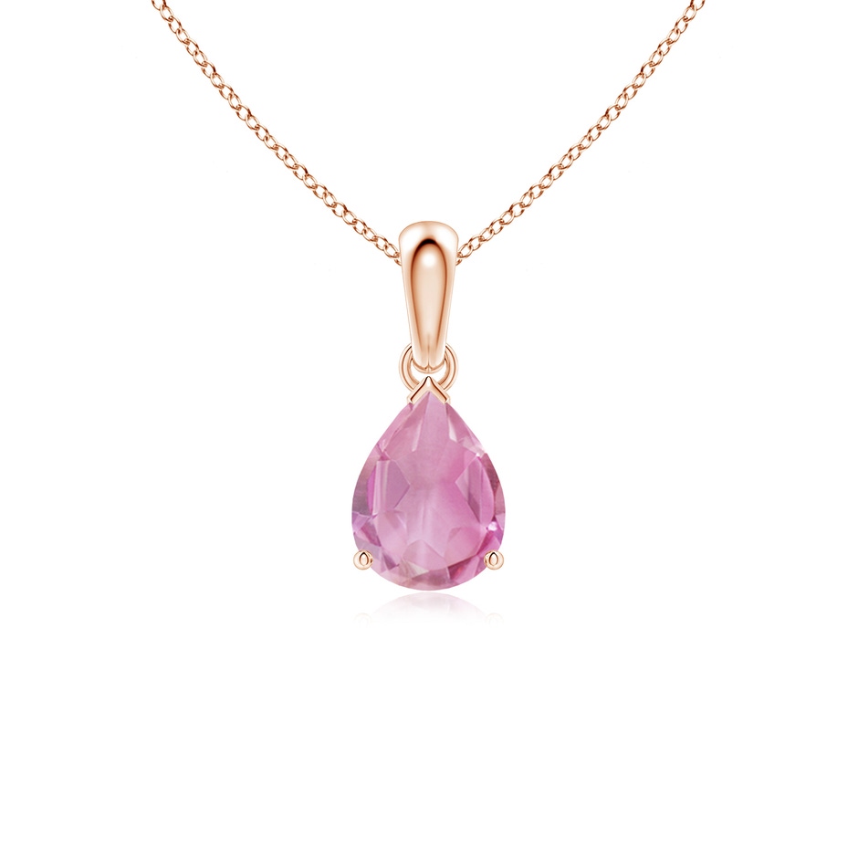 8x6mm A Prong-Set Pear Pink Tourmaline Solitaire Pendant in Rose Gold 