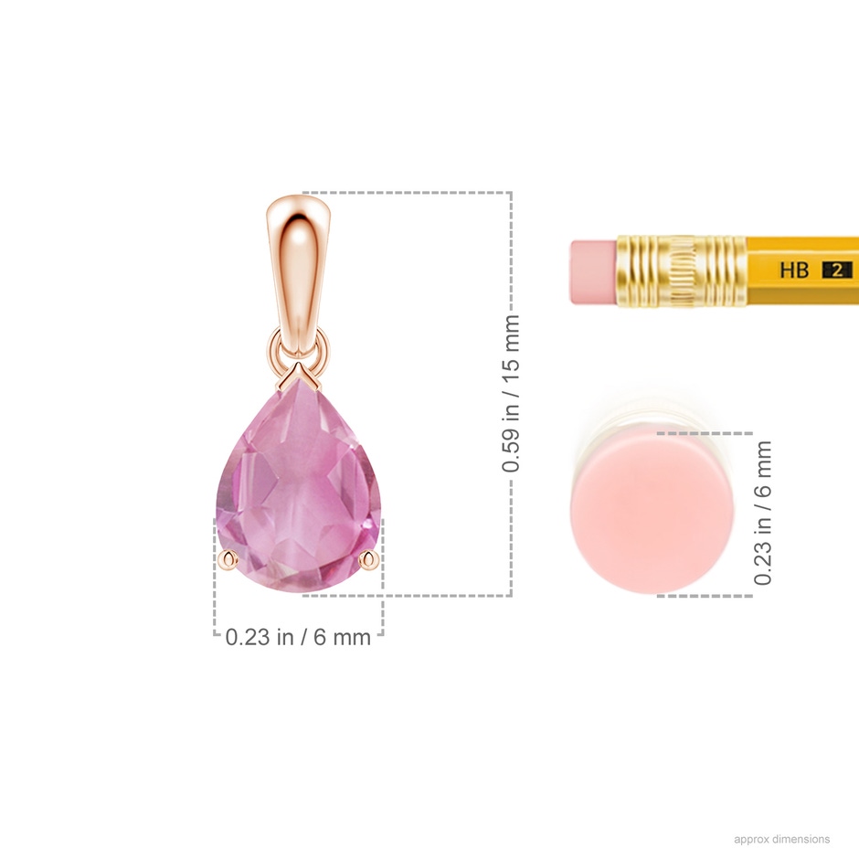 8x6mm A Prong-Set Pear Pink Tourmaline Solitaire Pendant in Rose Gold ruler