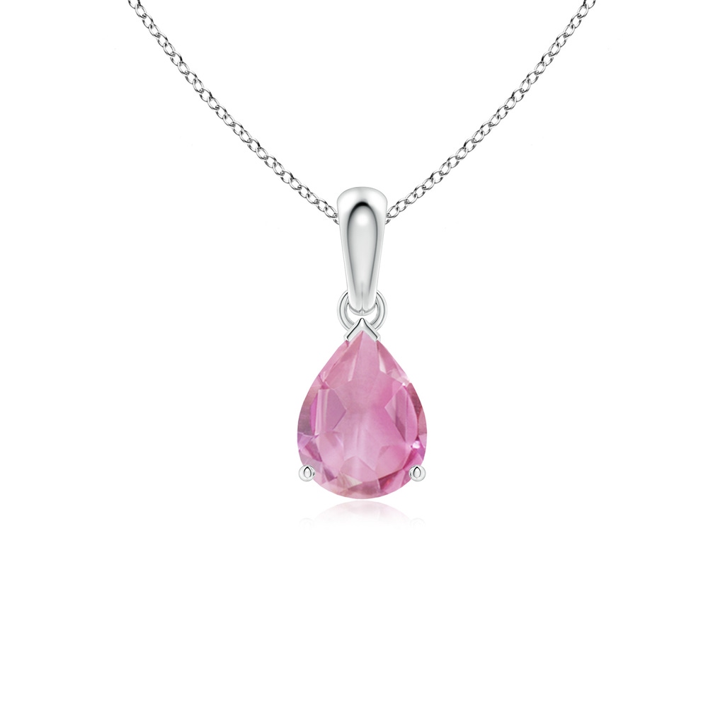 8x6mm A Prong-Set Pear Pink Tourmaline Solitaire Pendant in S999 Silver