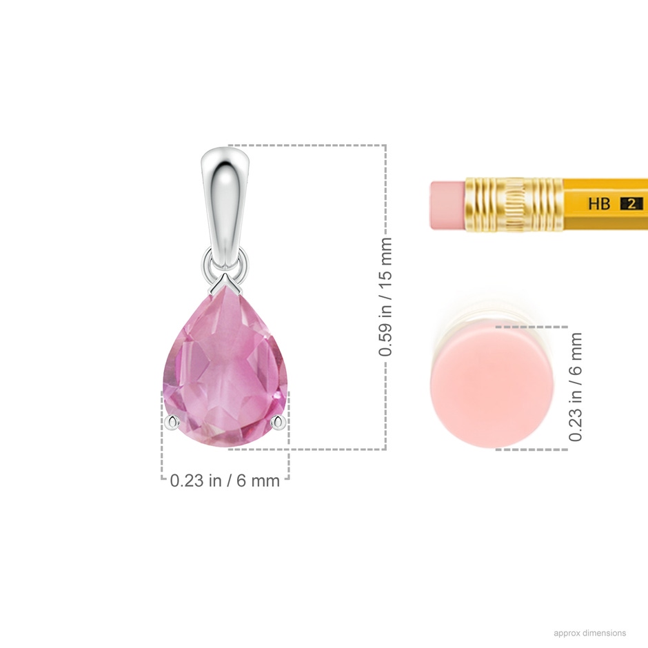 8x6mm A Prong-Set Pear Pink Tourmaline Solitaire Pendant in S999 Silver ruler