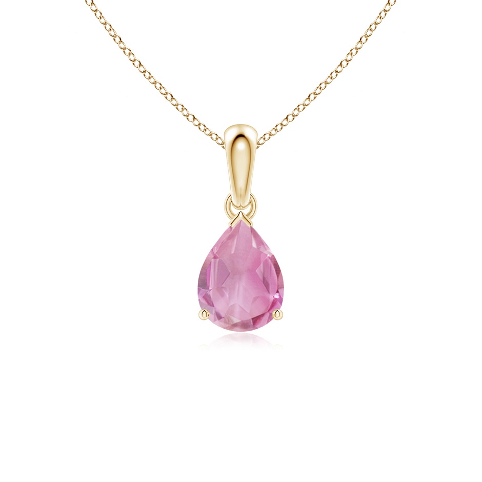 8x6mm A Prong-Set Pear Pink Tourmaline Solitaire Pendant in Yellow Gold 