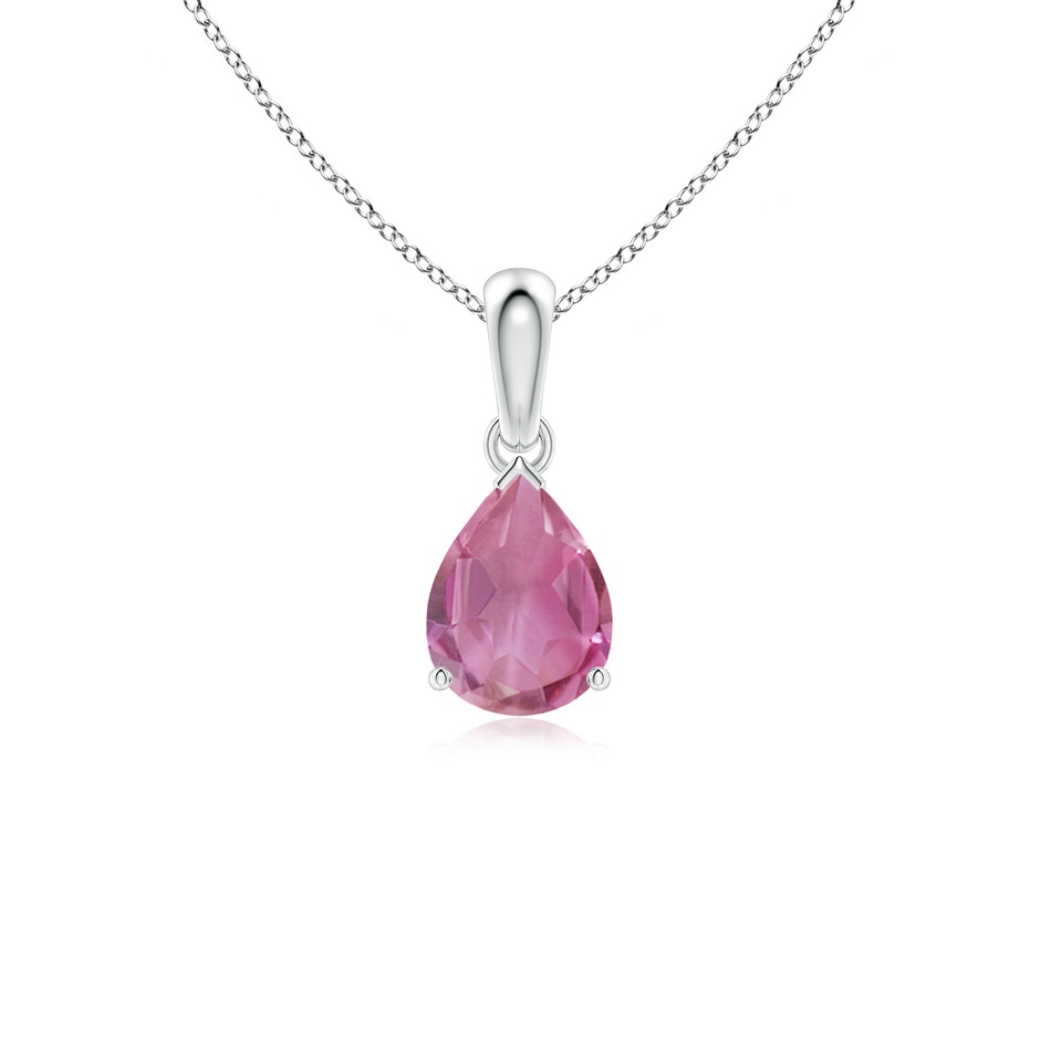 8x6mm AA Prong-Set Pear Pink Tourmaline Solitaire Pendant in S999 Silver 