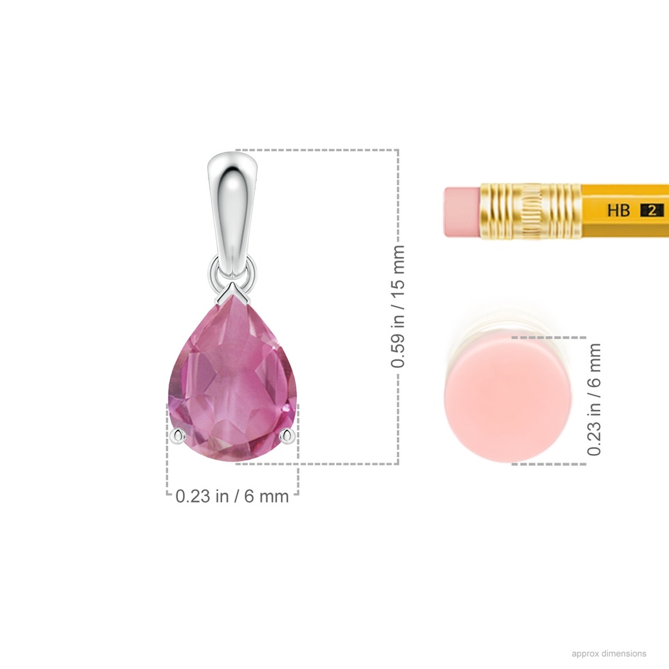 8x6mm AA Prong-Set Pear Pink Tourmaline Solitaire Pendant in S999 Silver ruler