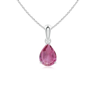 8x6mm AAA Prong-Set Pear Pink Tourmaline Solitaire Pendant in S999 Silver