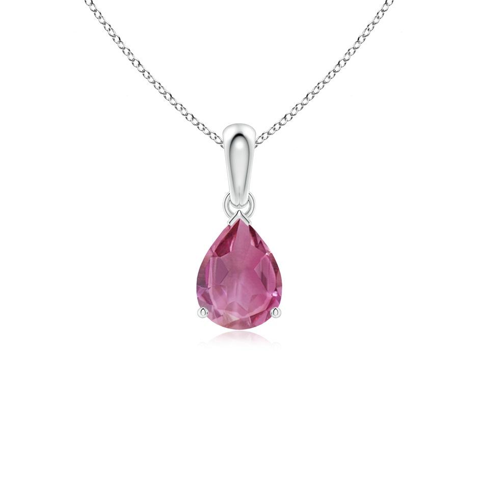 8x6mm AAA Prong-Set Pear Pink Tourmaline Solitaire Pendant in S999 Silver 