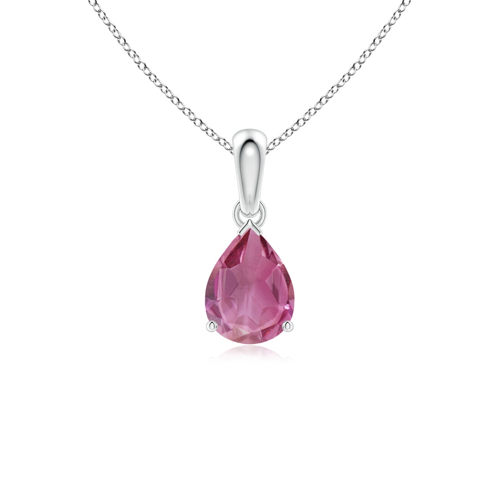8x6mm AAA Prong-Set Pear Pink Tourmaline Solitaire Pendant in White Gold