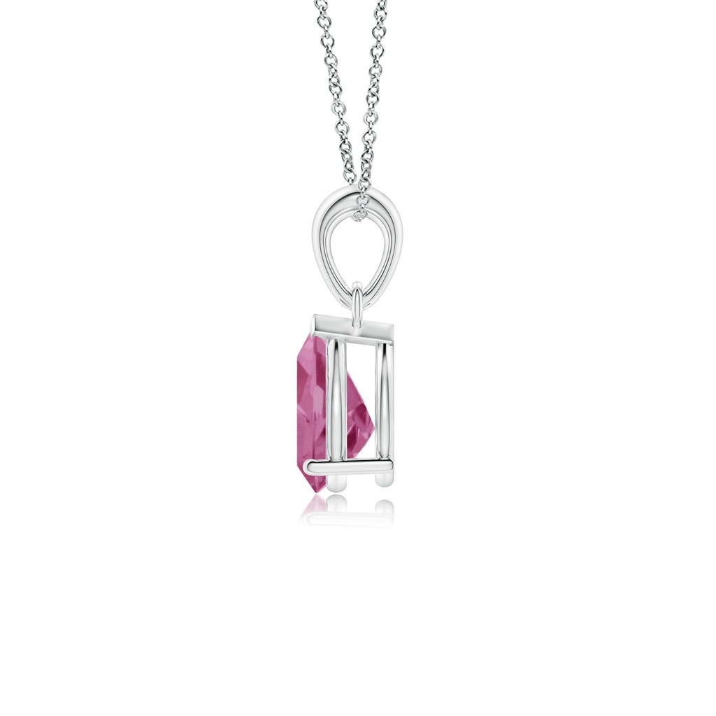 8x6mm AAA Prong-Set Pear Pink Tourmaline Solitaire Pendant in White Gold - side 199