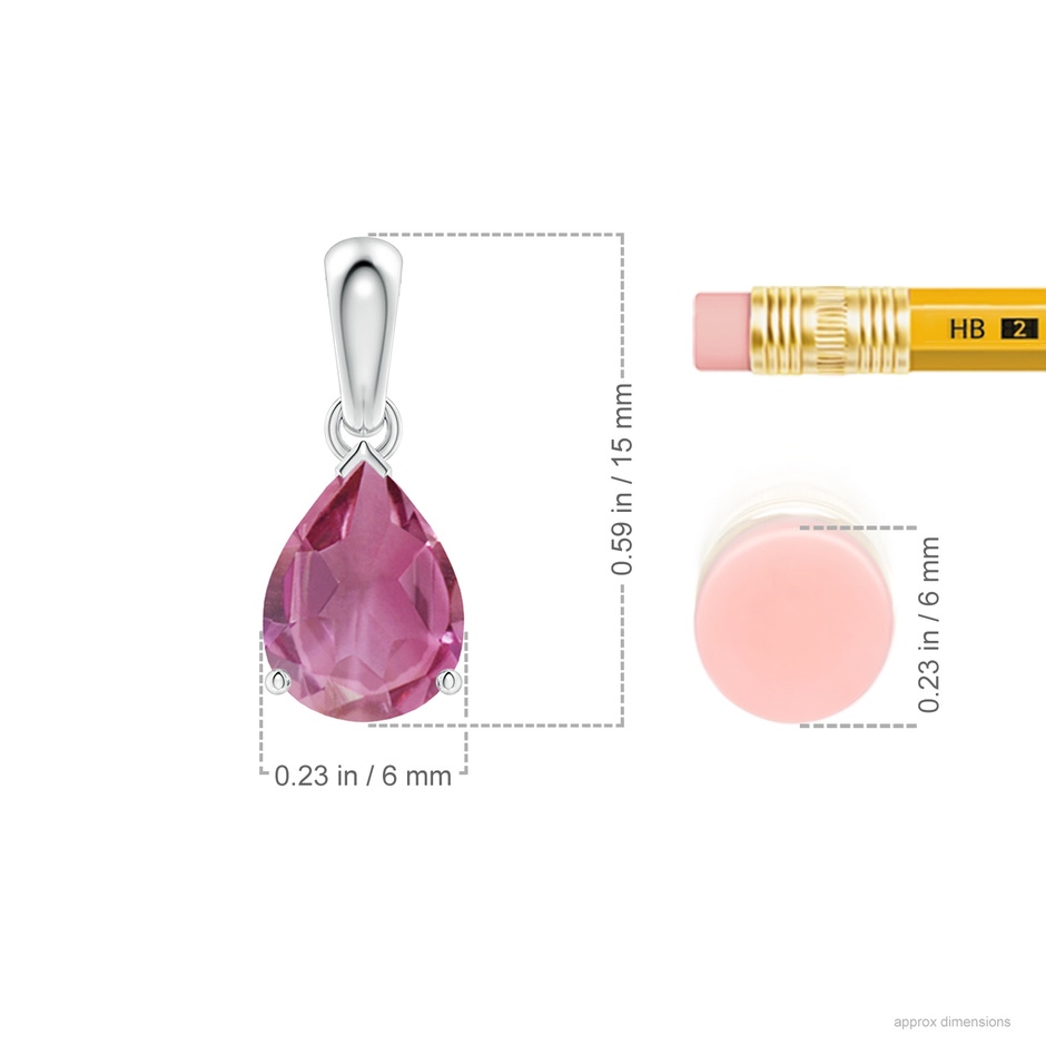 8x6mm AAA Prong-Set Pear Pink Tourmaline Solitaire Pendant in White Gold ruler