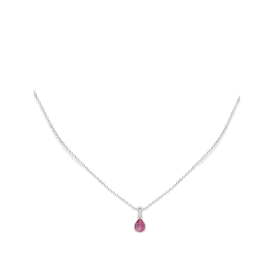 8x6mm AAA Prong-Set Pear Pink Tourmaline Solitaire Pendant in White Gold pen