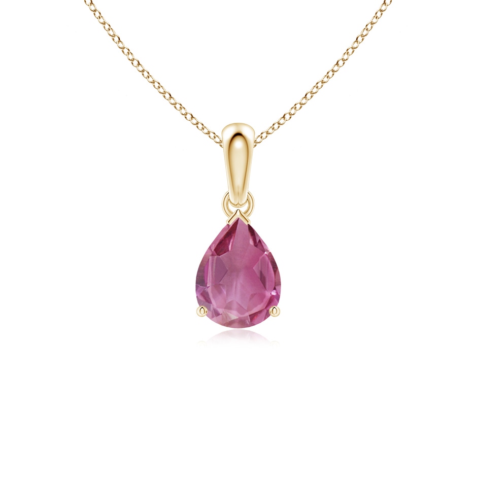 8x6mm AAA Prong-Set Pear Pink Tourmaline Solitaire Pendant in Yellow Gold 