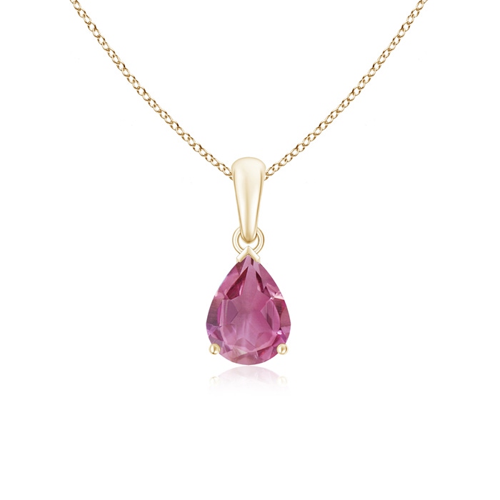 8x6mm AAA Pear-Shaped Pink Tourmaline Solitaire Pendant in Yellow Gold