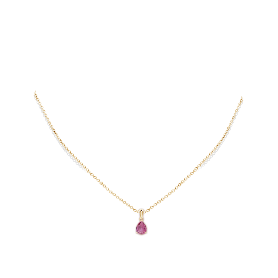 8x6mm AAA Prong-Set Pear Pink Tourmaline Solitaire Pendant in Yellow Gold pen