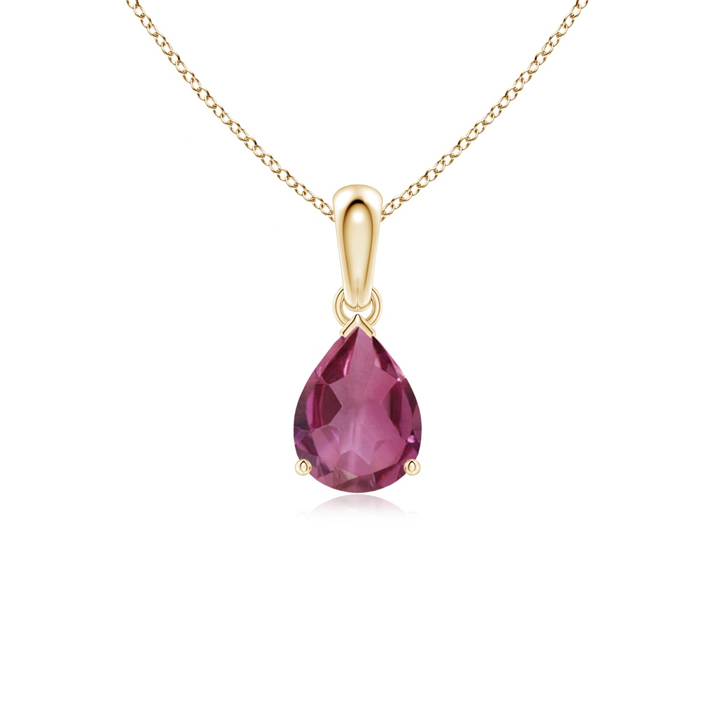 8x6mm AAAA Prong-Set Pear Pink Tourmaline Solitaire Pendant in 9K Yellow Gold
