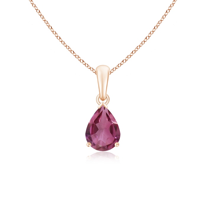 8x6mm AAAA Pear-Shaped Pink Tourmaline Solitaire Pendant in Rose Gold
