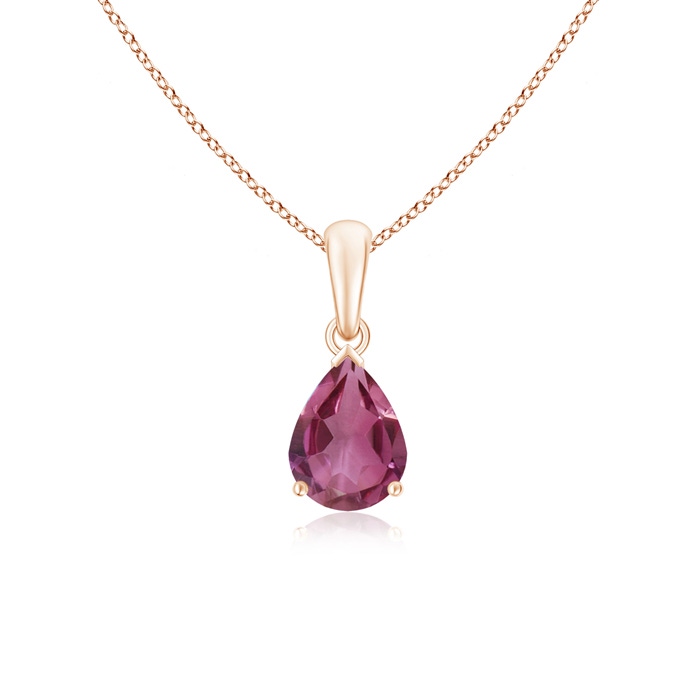 8x6mm AAAA Pear-Shaped Pink Tourmaline Solitaire Pendant in Rose Gold 