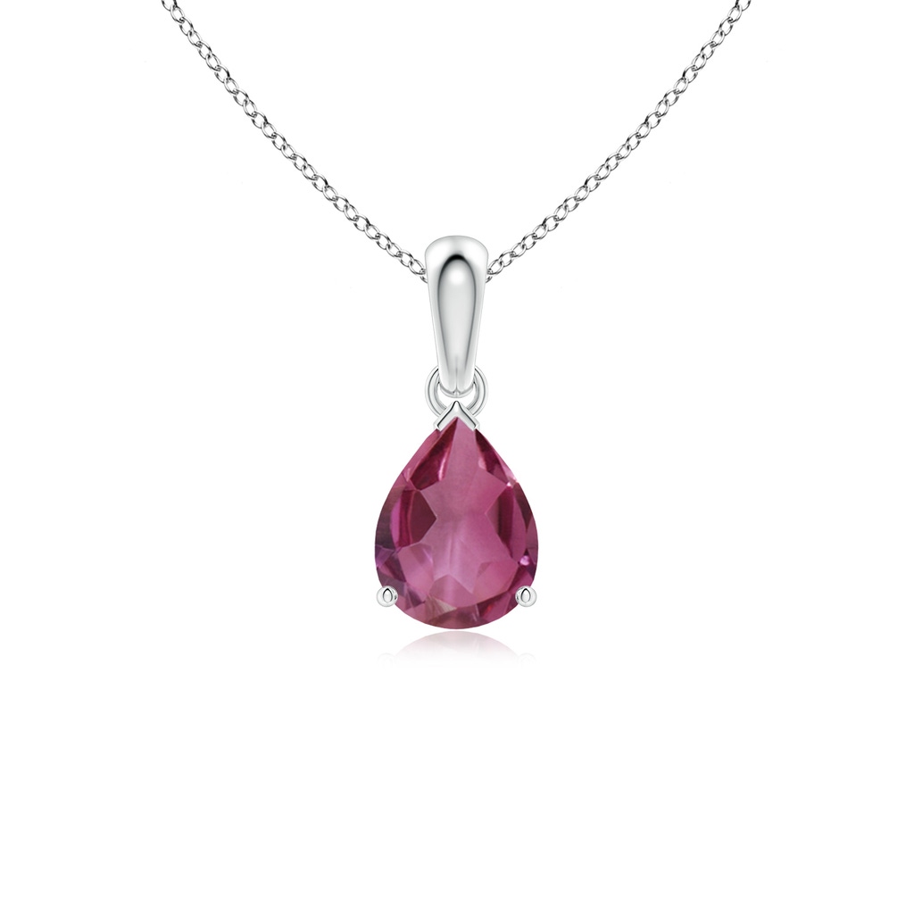 8x6mm AAAA Prong-Set Pear Pink Tourmaline Solitaire Pendant in White Gold