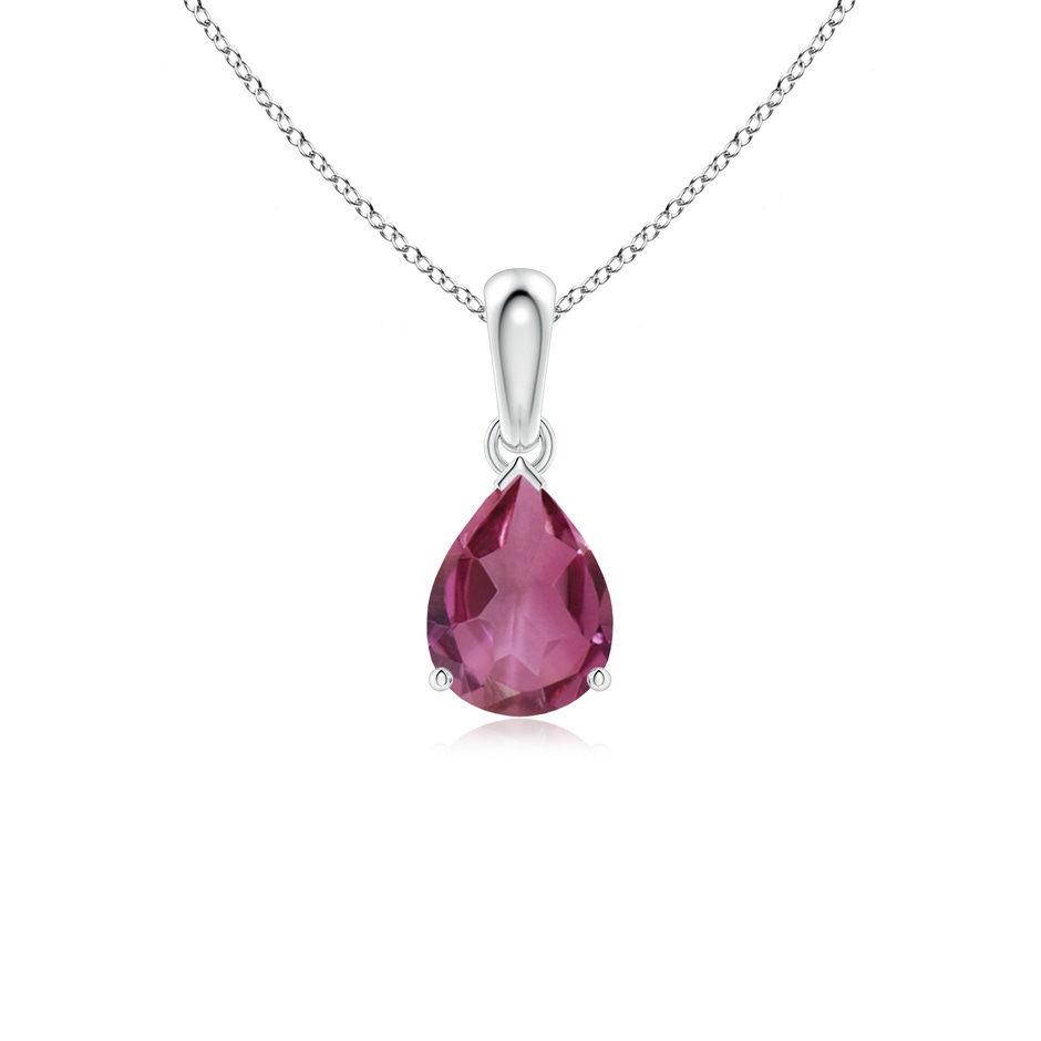 8x6mm AAAA Prong-Set Pear Pink Tourmaline Solitaire Pendant in White Gold 
