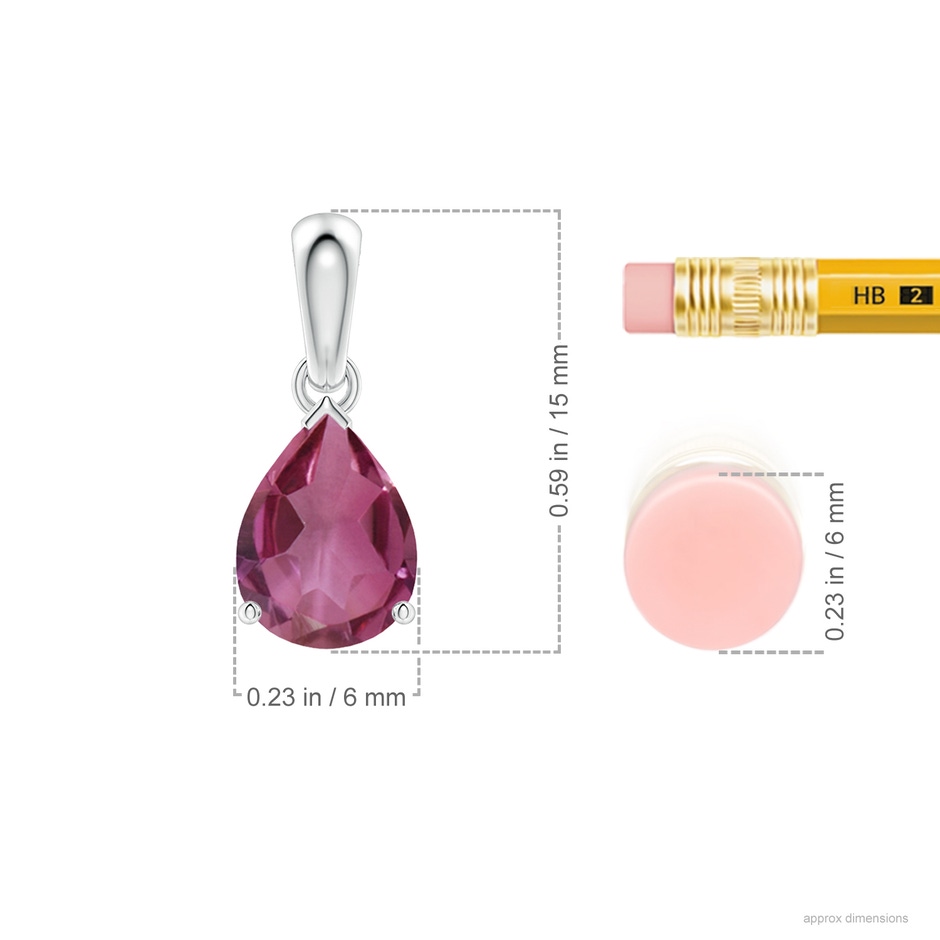 8x6mm AAAA Prong-Set Pear Pink Tourmaline Solitaire Pendant in White Gold ruler