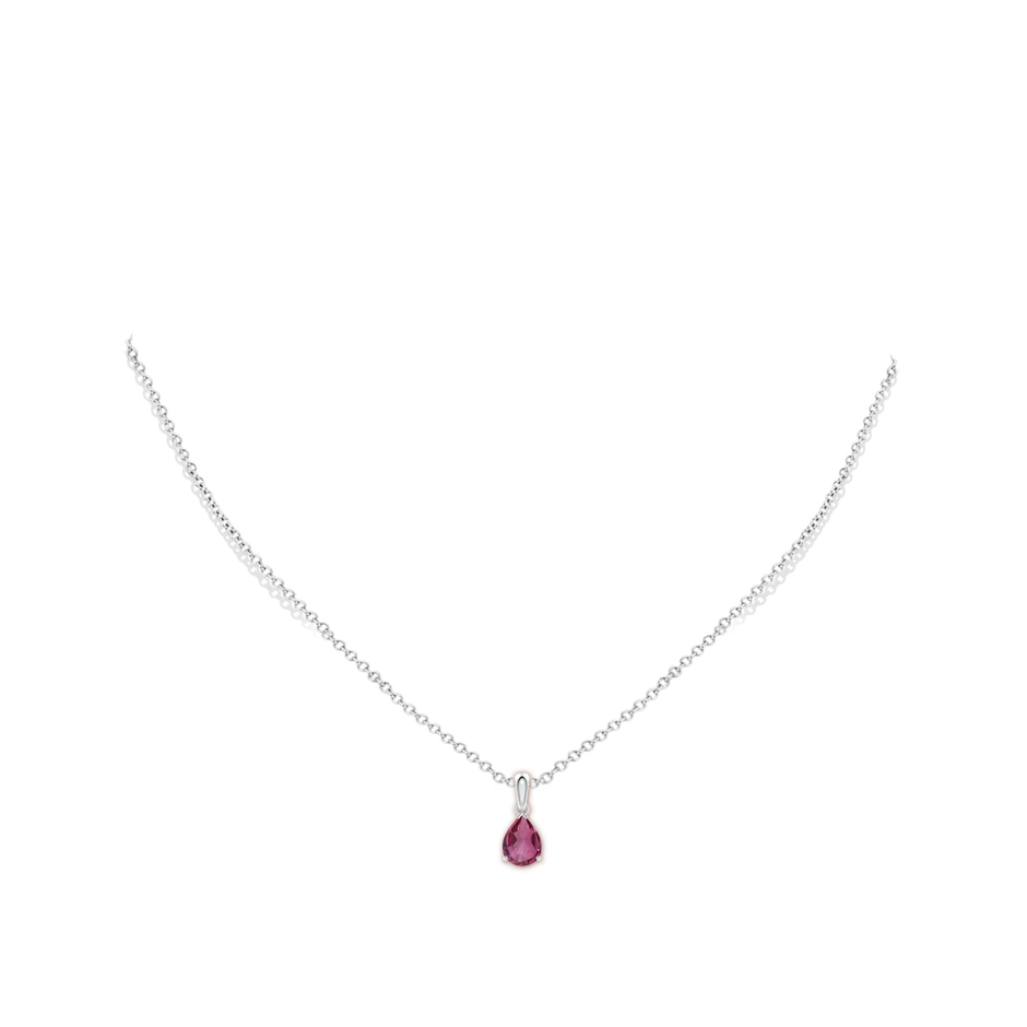 8x6mm AAAA Prong-Set Pear Pink Tourmaline Solitaire Pendant in White Gold pen