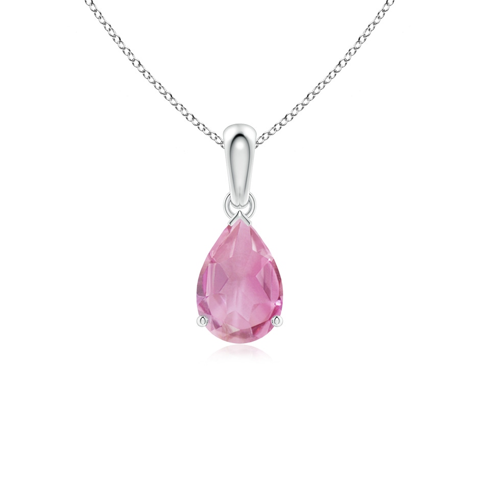 9x6mm A Prong-Set Pear Pink Tourmaline Solitaire Pendant in S999 Silver 