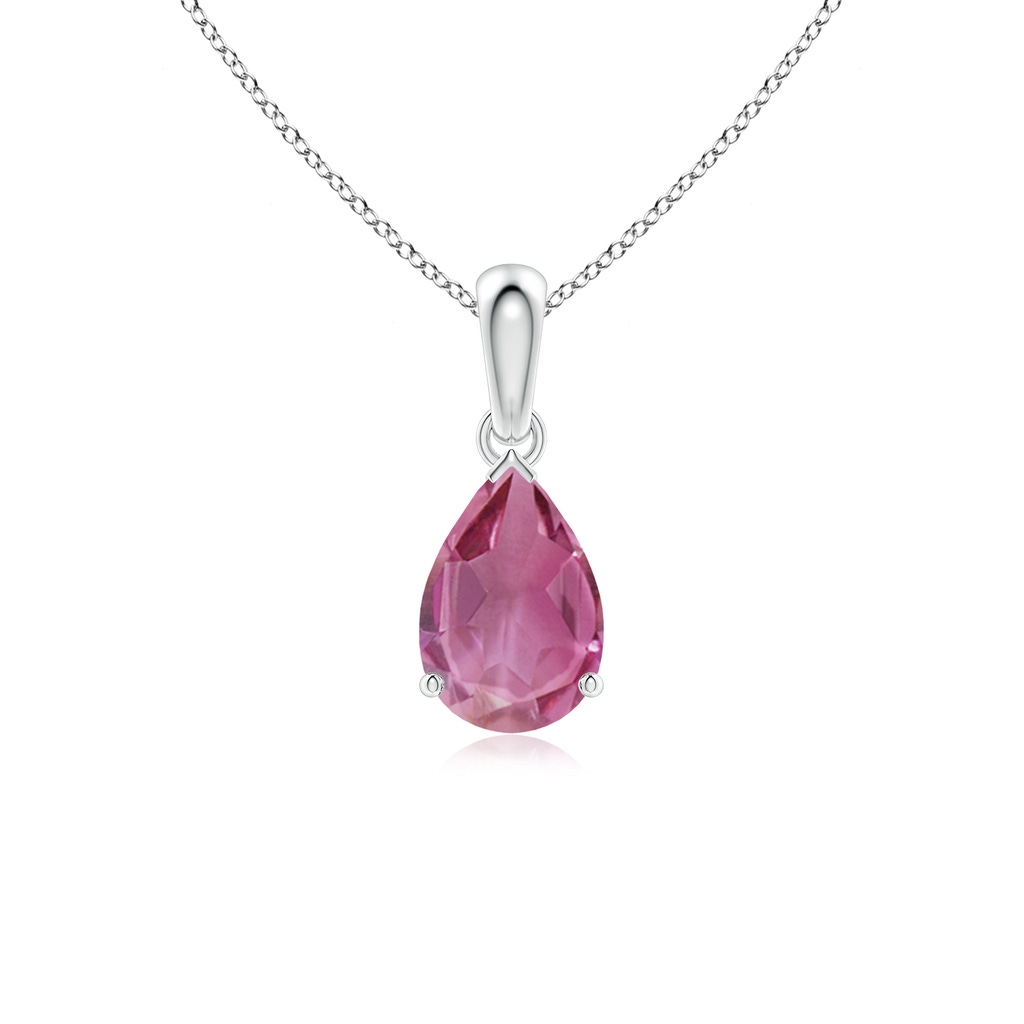 9x6mm AAA Prong-Set Pear Pink Tourmaline Solitaire Pendant in White Gold