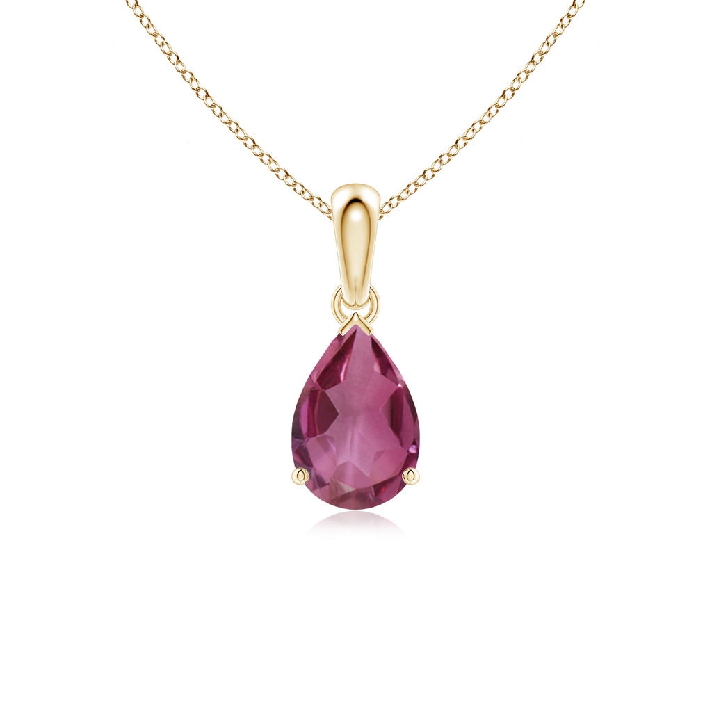 9x6mm AAAA Prong-Set Pear Pink Tourmaline Solitaire Pendant in 9K Yellow Gold