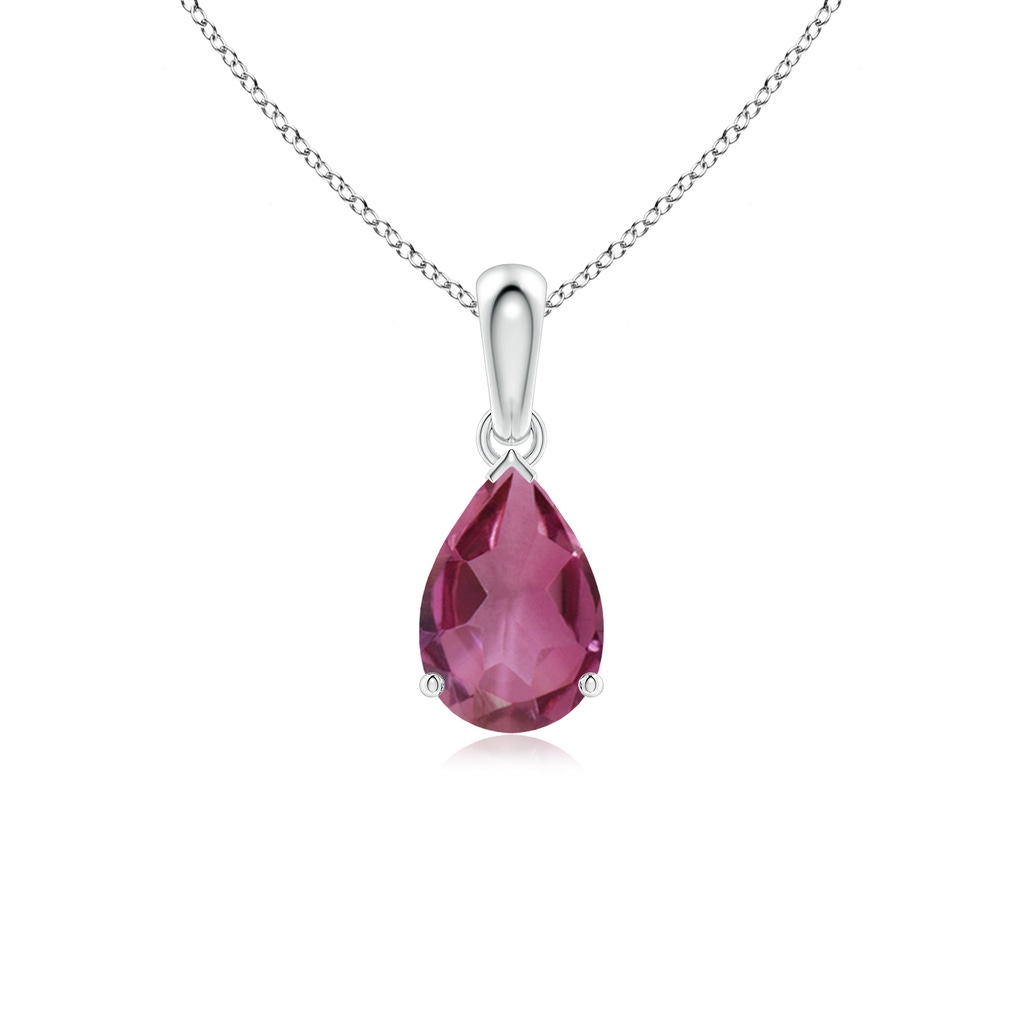 9x6mm AAAA Prong-Set Pear Pink Tourmaline Solitaire Pendant in P950 Platinum