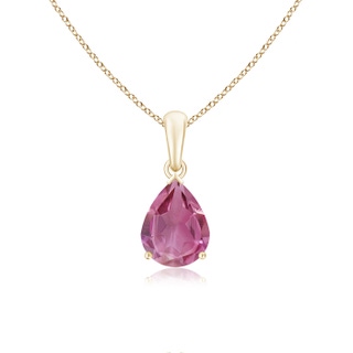9x7mm AAA Pear-Shaped Pink Tourmaline Solitaire Pendant in Yellow Gold