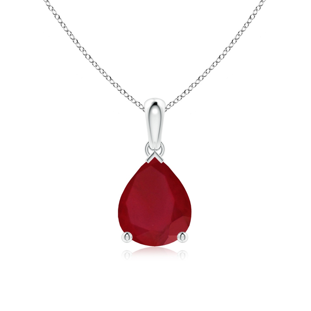 10x8mm AA Pear-Shaped Ruby Solitaire Pendant in White Gold