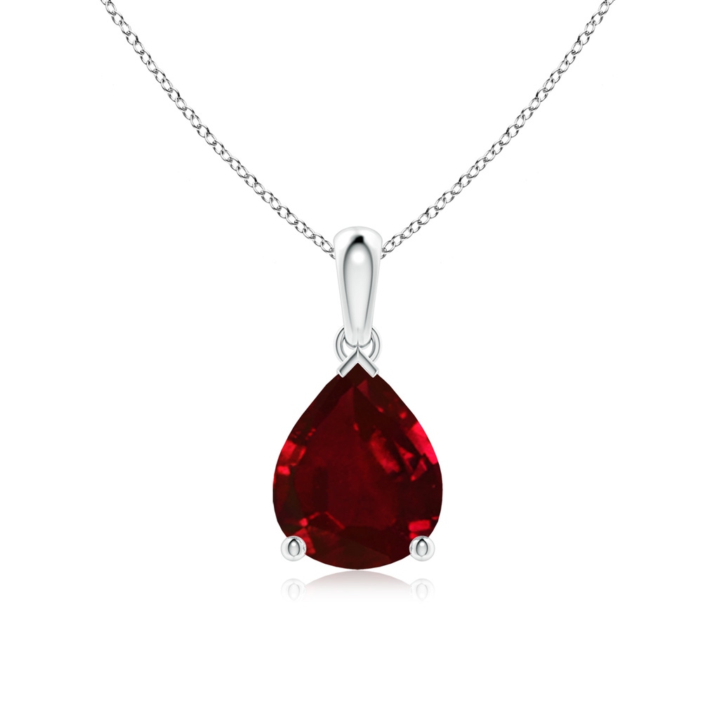 10x8mm AAAA Pear-Shaped Ruby Solitaire Pendant in P950 Platinum