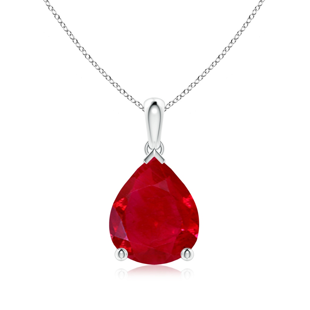 12x10mm AAA Pear-Shaped Ruby Solitaire Pendant in White Gold