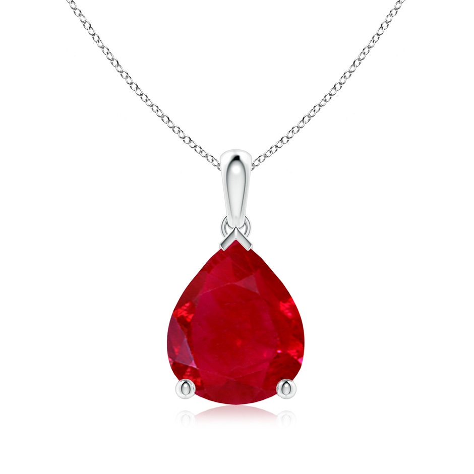 12x10mm AAA Pear-Shaped Ruby Solitaire Pendant in White Gold 