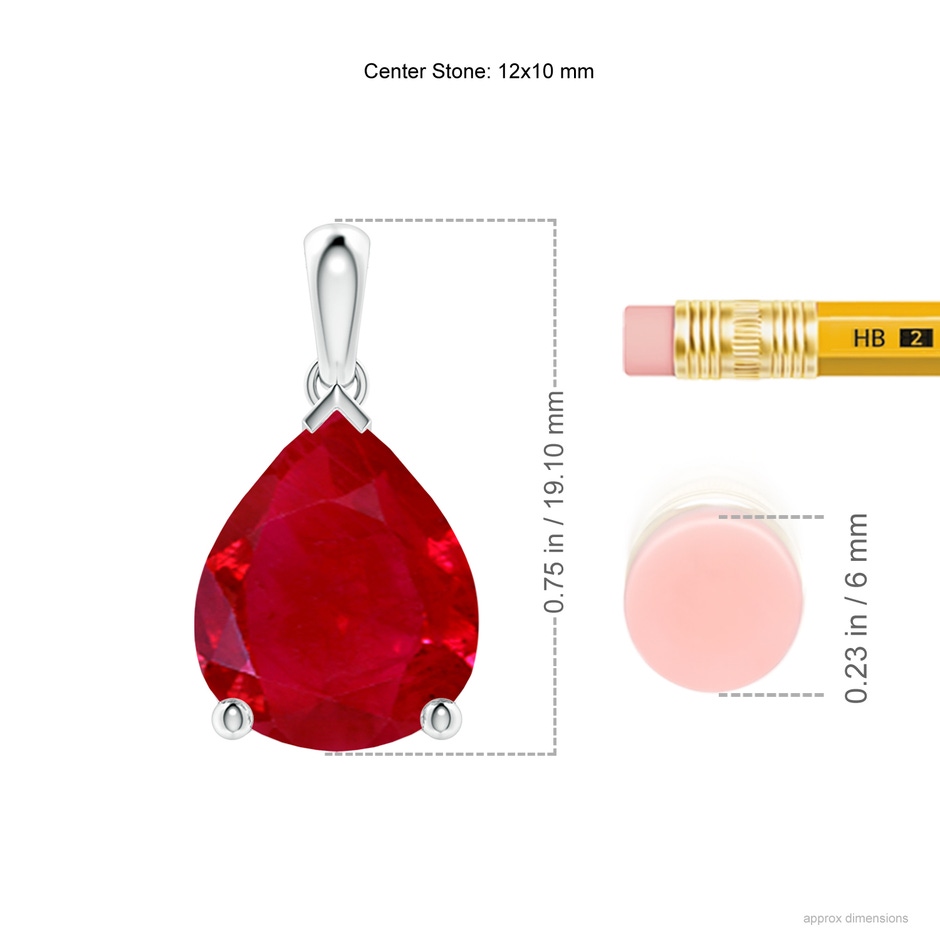 12x10mm AAA Pear-Shaped Ruby Solitaire Pendant in White Gold ruler