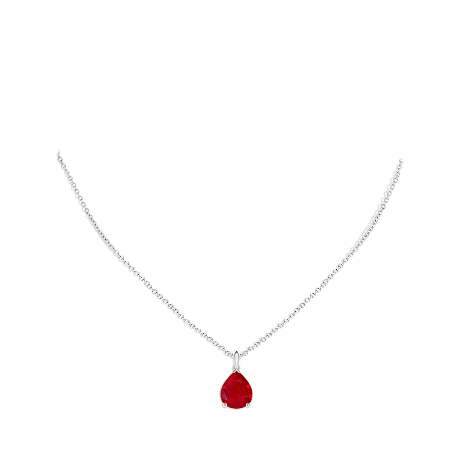 12x10mm AAA Pear-Shaped Ruby Solitaire Pendant in White Gold pen